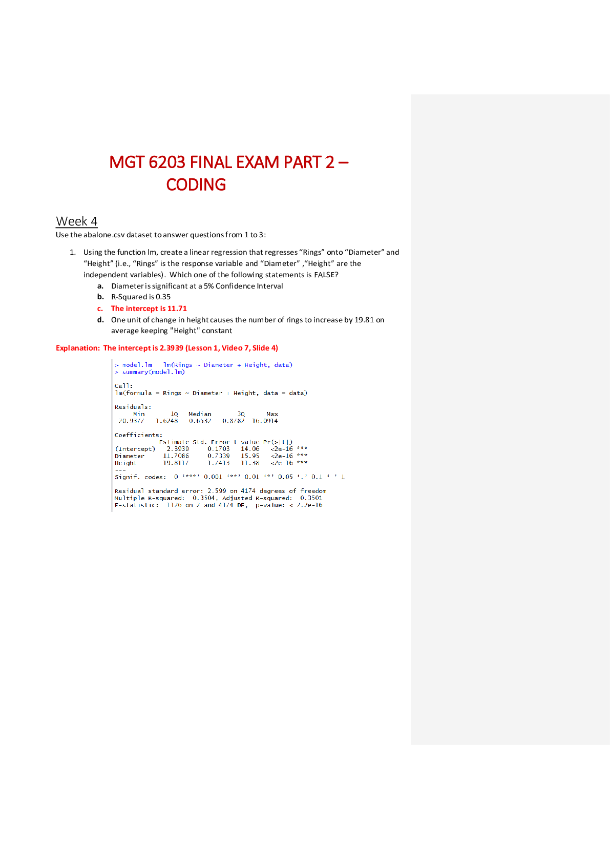 Preview image of MGT 6203 FINAL EXAM  PART 2 – CODING document